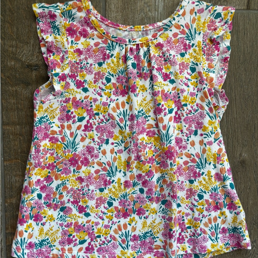 Colorful Floral Kids Flutter Sleeve Tee Sz XS (4/5)